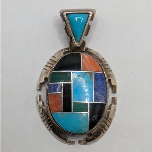 Carolyn Pollack Relios Sterling Silver Multi Stone Inlay Pendant 29K8